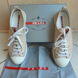 $520 Prada Patent Leather Low top Sport Sneakers Made in Italy Beige Nude 41 11